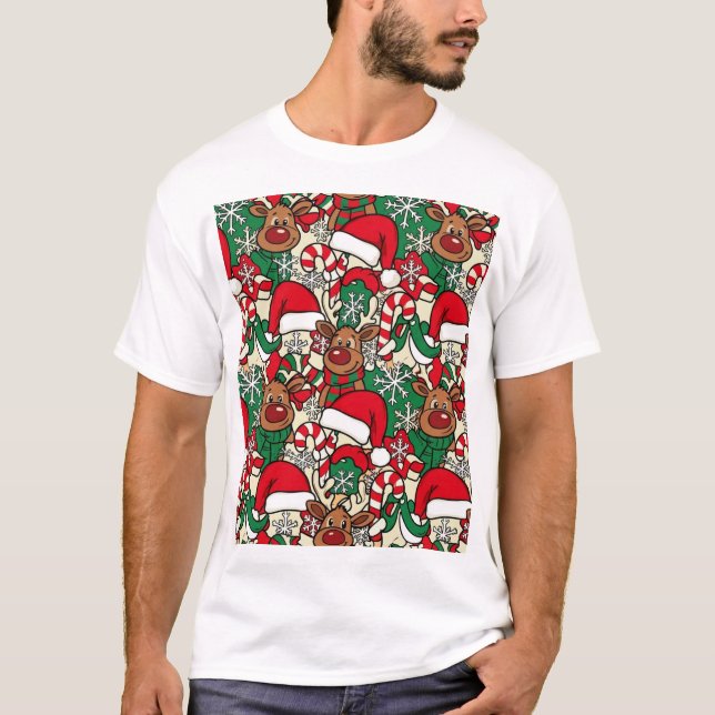 Rudolph & Friends: Cozy Christmas Pattern T Shirt (Framsida)