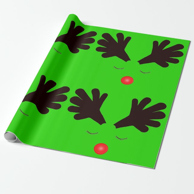 Rudolph Grönt Wrapping Papper Presentpapper (Utrullad)