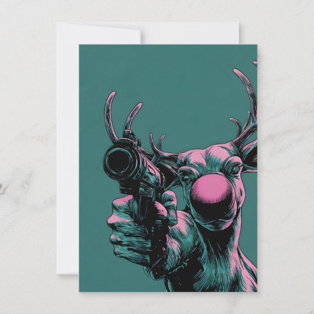 Rudolph has a Gun Funny Adult Christmas Cards Julkort (Framsida)