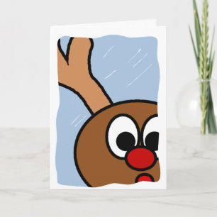 Rudolph i snöig fönster helgkort