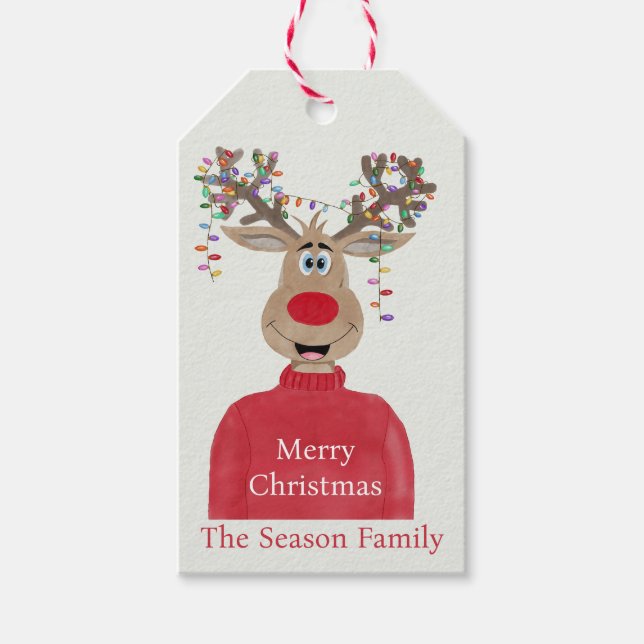 Rudolph jul Ljus Reindeer Presentetikett (Framsidan)