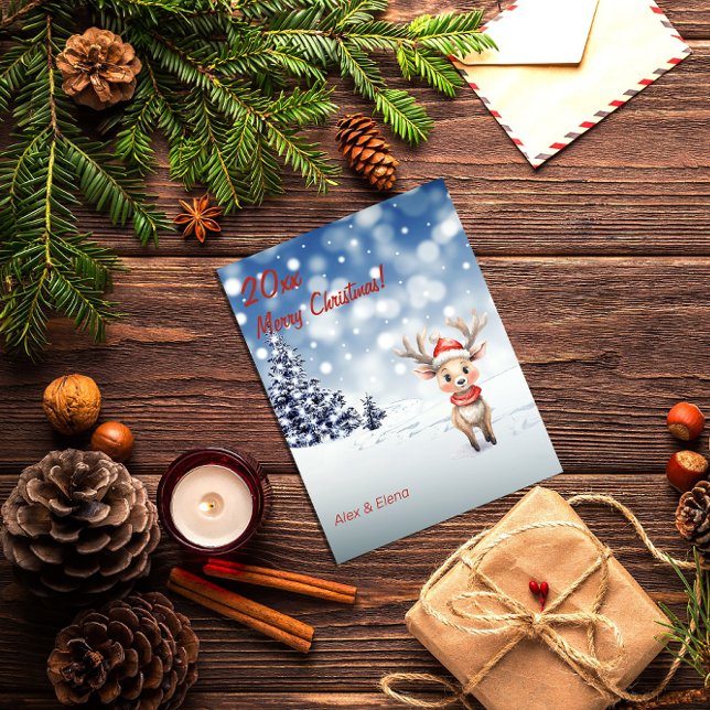 Rudolph Julgran snö Helg Vykort (Skapare uppladdad)