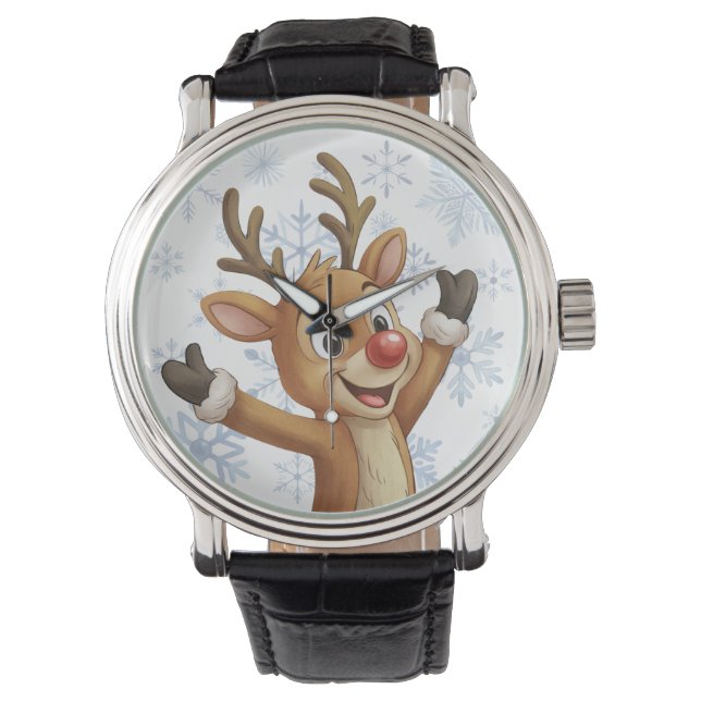 Rudolph med blå snöflingor  armbandsur (Framsida)