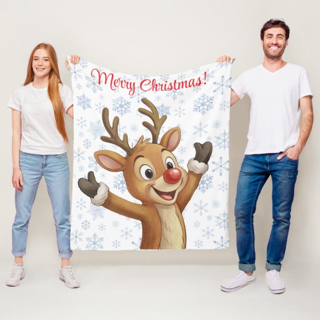 Rudolph med blå snöflingor  fleecefilt (På plats)