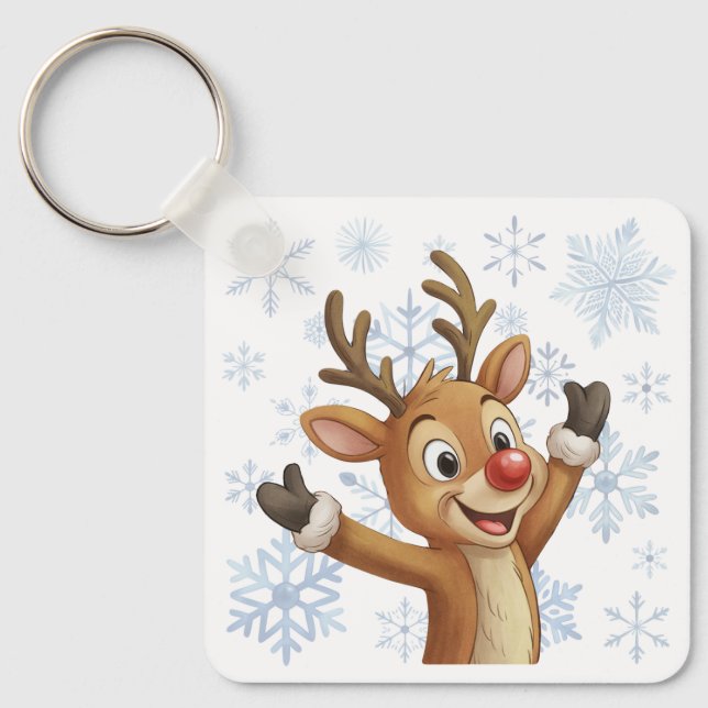 Rudolph med blå snöflingor nyckelring (Framsida)