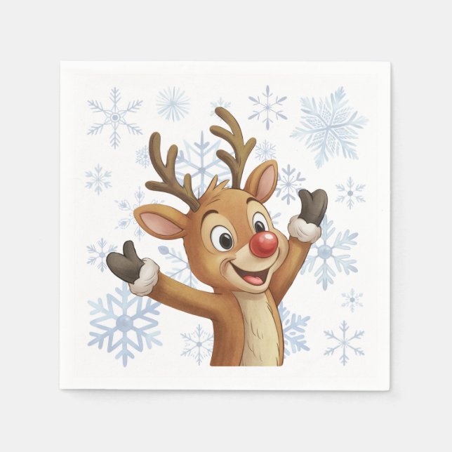 Rudolph med blå snöflingor pappersservett (Framsidan)