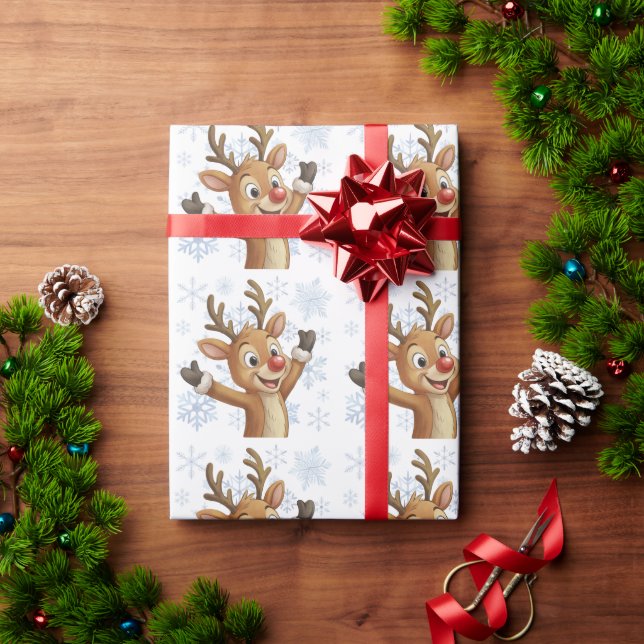 Rudolph med blå snöflingor  presentpapper (Julgåva)