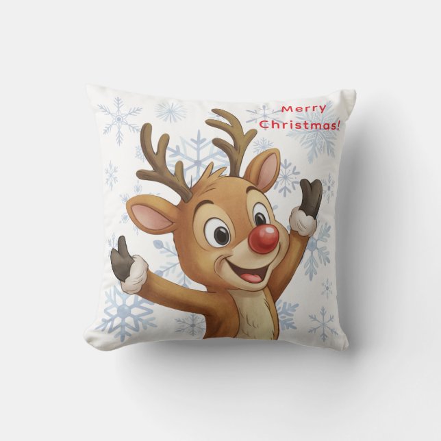 Rudolph med blå snöflingor Reversibel Kudde (Framsida)