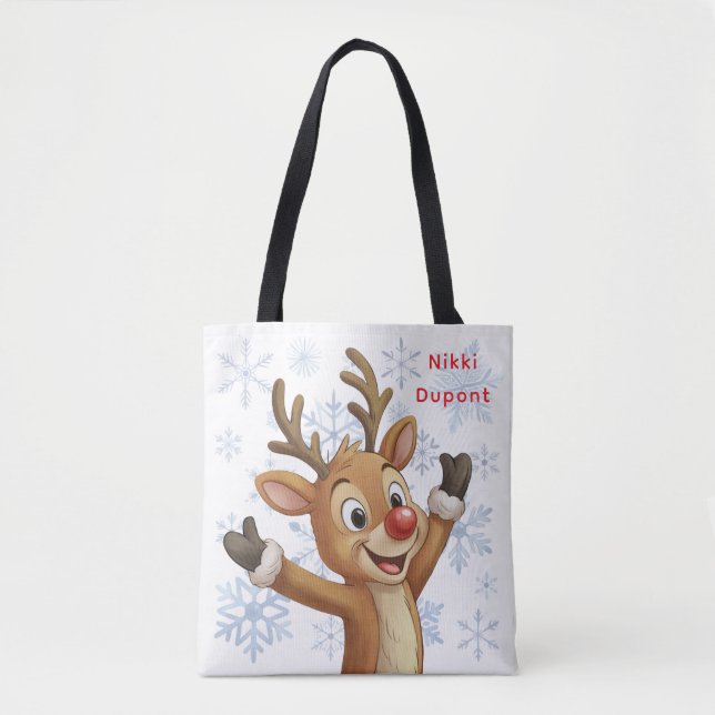 Rudolph med blå snöflingor Reversibel Tygkasse (Framsida)