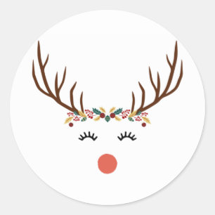 Rudolph med blomman krona runt klistermärke