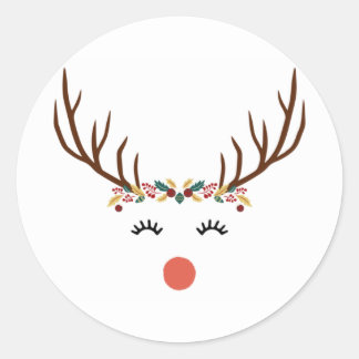 Rudolph med blomman krona runt klistermärke