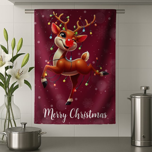 Rudolph med röda näsan jul kökshandduk (Skapare uppladdad)