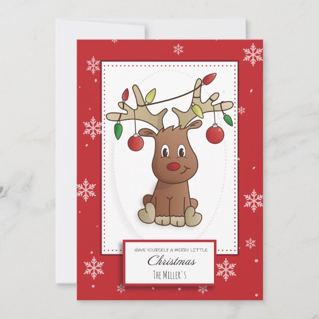 Rudolph med röda näsan ren julkort (Framsida)