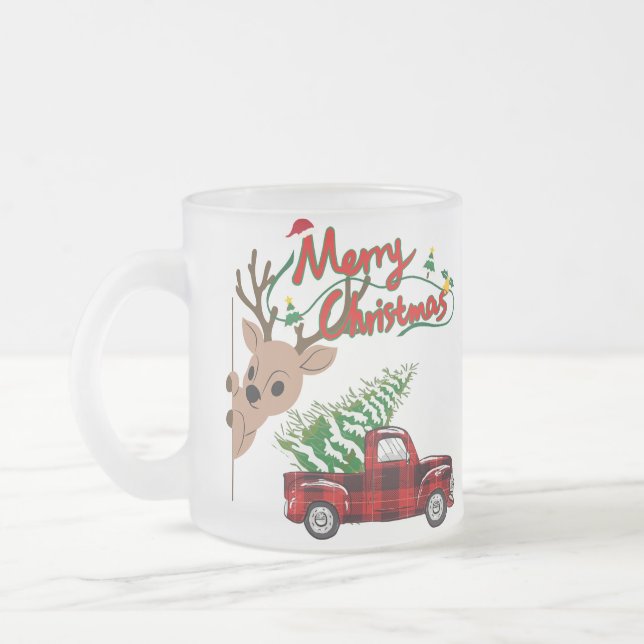 Rudolph Merry Christmas - Personalized Glass Mug Frostad Glasmugg (Vänster)
