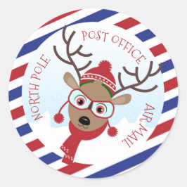 Rudolph North Pole Post Office Rund Sticker Runt Klistermärke