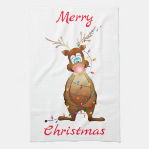 Rudolph och jul Ljus Kökshandduk