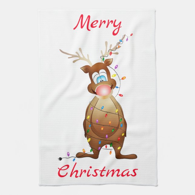Rudolph och jul Ljus Kökshandduk (Vertikal)