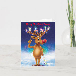 Rudolph och Northern ljus anpassningsbar julkort Helgkort