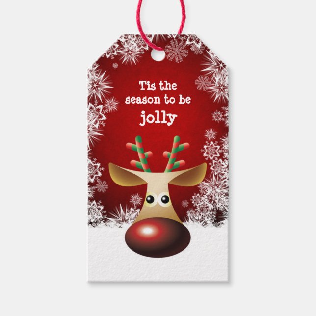 Rudolph Red näsa, snöflingor jul Presentetikett (Framsidan)