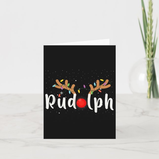 Rudolph Red Nose Funny Kids Reindeer Christmas Lig Kort (Framsida)