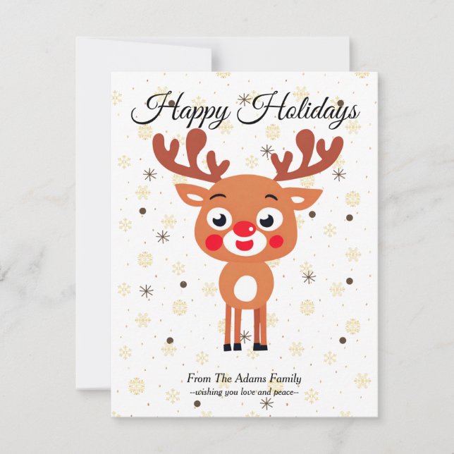Rudolph Red Nose Reindeer, platt Helgdag Card Julkort (Framsida)