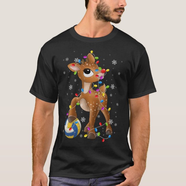 Rudolph Red Nose Reindeer Volleyball jul T Shirt (Framsida)