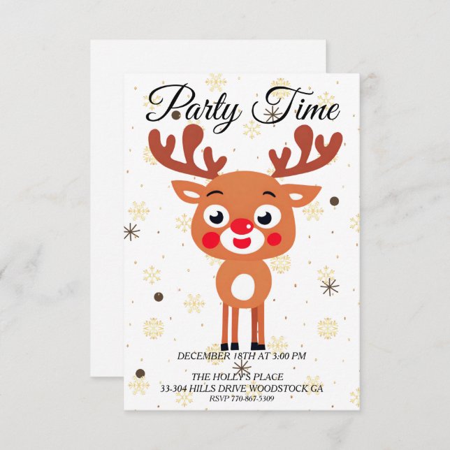 Rudolph Red Nose Ren Invitation Inbjudningar (Fram/baksida)