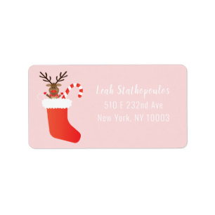 Rudolph Red Rindeer Red Rosa Adressetikett