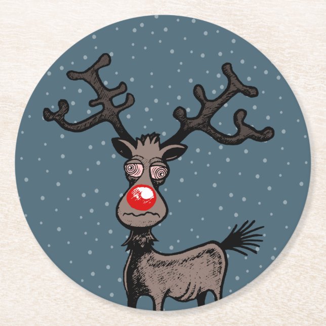 Rudolph Reindeer Papper Underlägg Rund (Framsidan)