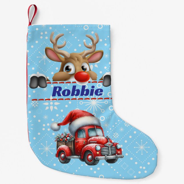 Rudolph Ren Jul Blå & Vit Liten Julstrumpa (Framsidan)