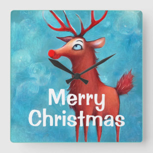 Rudolph, rödnosad renar fyrkantig klocka