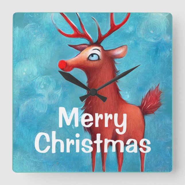 Rudolph, rödnosad renar fyrkantig klocka (Framsida)