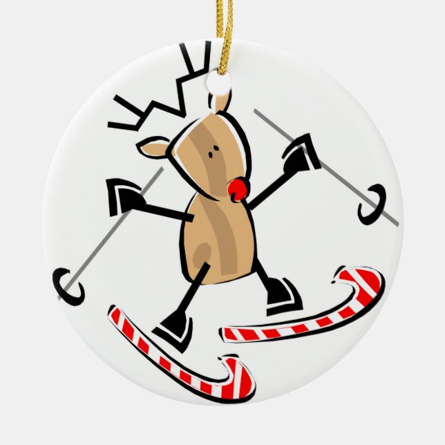 rudolph skidåkning på camdy käppar julgransprydnad keramik (Framsidan)