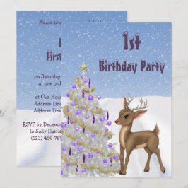 Rudolph, Snöflingor och Julgran 1:a födelsedagen Inbjudningar