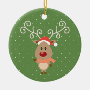 Rudolph-tecknaden med rött renar julgransprydnad keramik