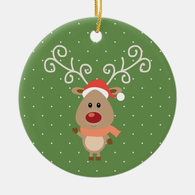 Rudolph-tecknaden med rött renar julgransprydnad keramik (Framsidan)