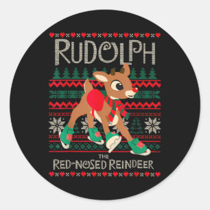 Rudolph The Red Nose Ren för män kvinnor barn C Runt Klistermärke