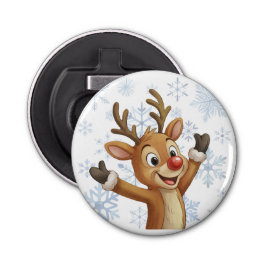 Rudolph With Blue Snowflakes Flasköppnare