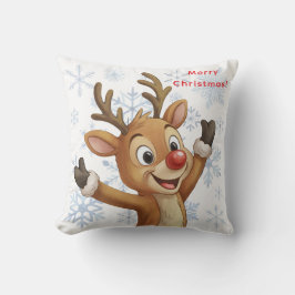 Rudolph with Blue Snowflakes Reversible Kudde