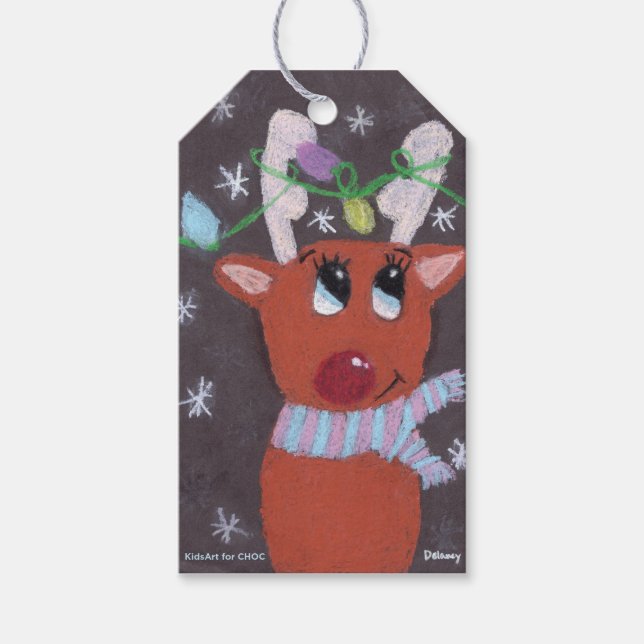 Rudolphs gnistrande horn - KidsArt för CHOC  Presentetikett (Framsidan)