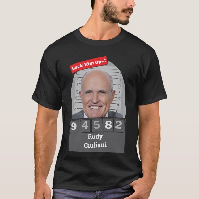 Rudy Giuliani Satirical Mugshot Roligt lås upp hon T Shirt (Framsida)