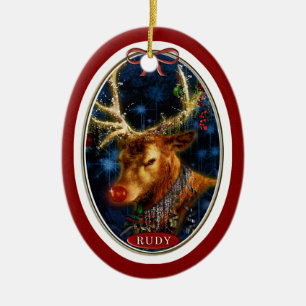 Rudy Reindeer Digital Art Red Julgransprydnad Keramik