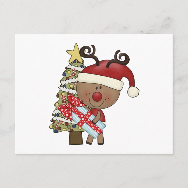 Rudy Reindeer Helgdag Träd Helg Vykort (Framsida)