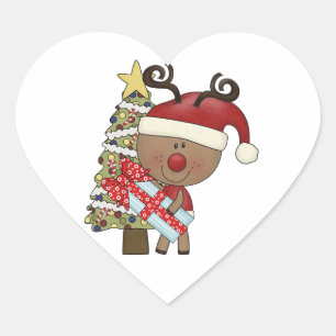 Rudy Reindeer Helgdag Träd Hjärtformat Klistermärke