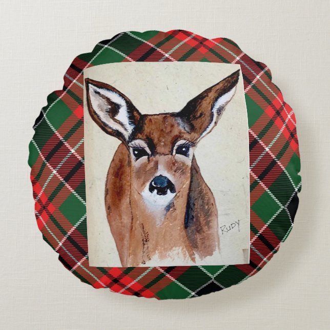 Rudy säger Merry Christma Rund Kudde (Framsidan)