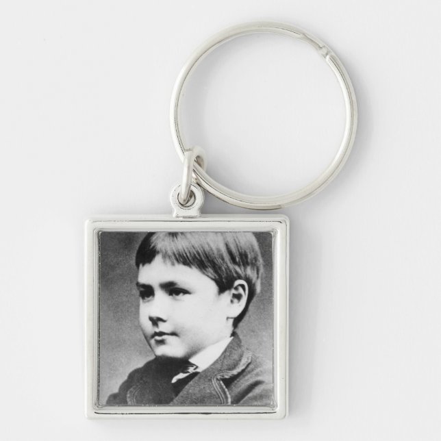 Rudyard Kipling c.1870 Fyrkantig Silverfärgad Nyckelring (Framsidan)