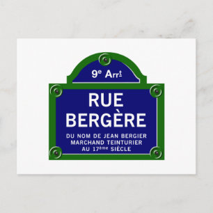 Rue Bergere, Paris Street Sign Vykort
