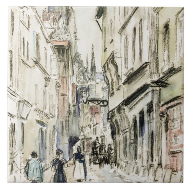 Rue Damiette, Rouen (ca 1884), Camille Pissarro Kakelplatta (Framsidan)