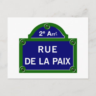 Rue de la Paix, Paris Street Sign Vykort
