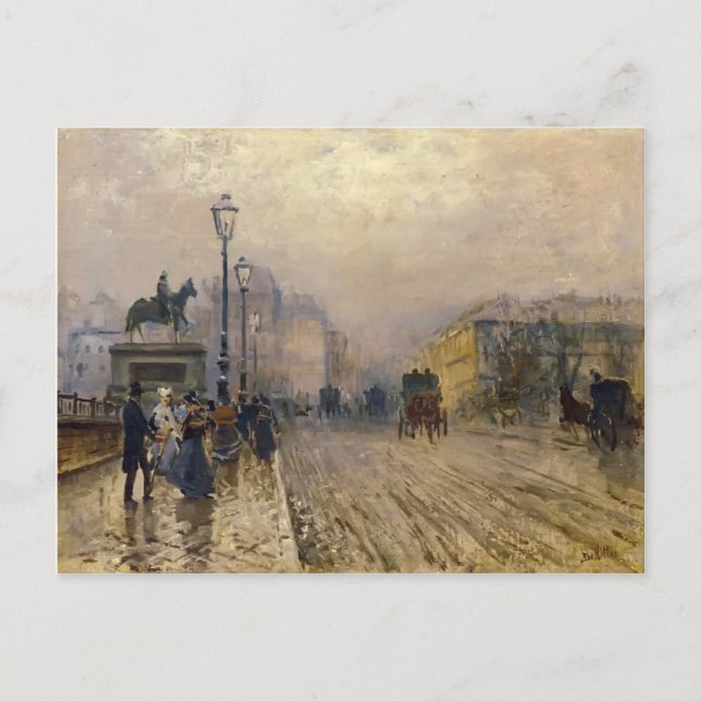 Rue de Paris med Carriages av Giuseppe de Nittis Vykort (Framsida)